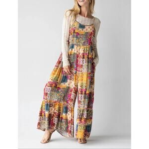 Yeokou New Wide Leg Jumper with Pockets Yellow Quilted Pattern Womens Size L